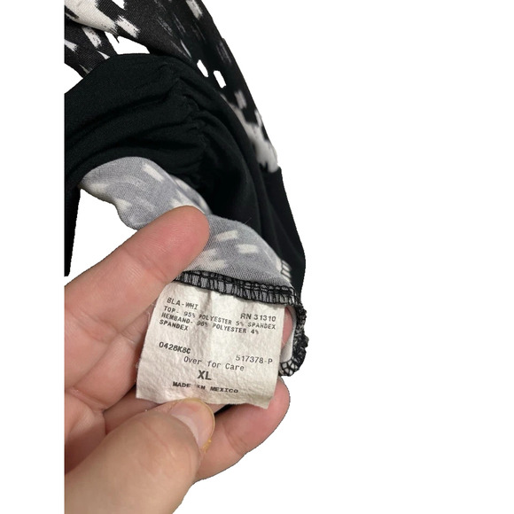 AGB WOMEN'S BLACK WHITE BANDED/RUCHED WAIST TOP SIZE XL-EUC - Picture 5 of 9